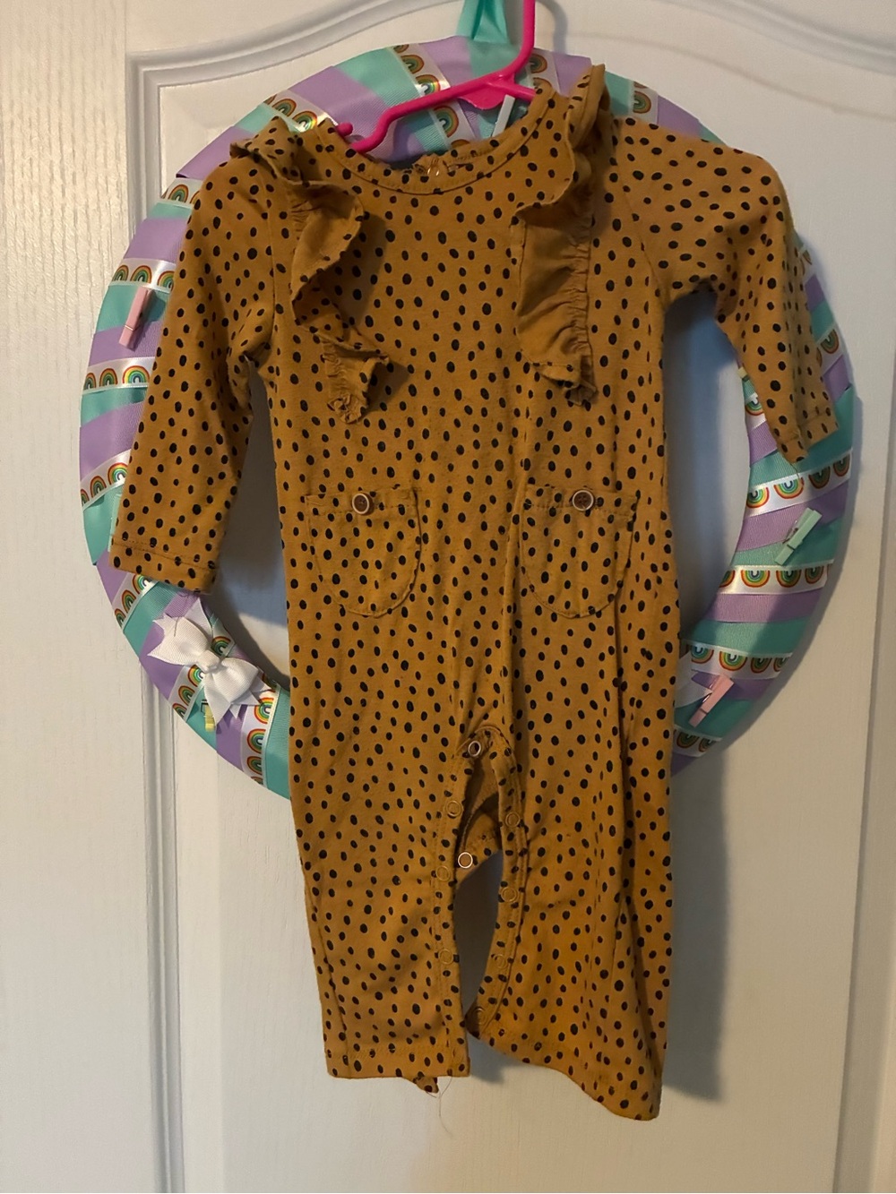 Jessica Simpson Mustard Polka Dot Ruffle Baby One-Piece